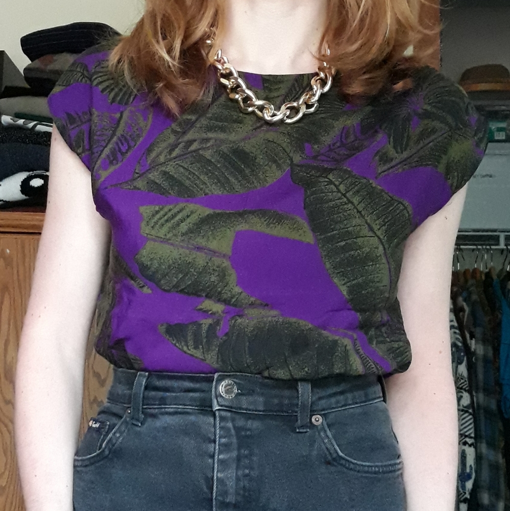 M. J. Carrol Tropical 80s Blouse Purple